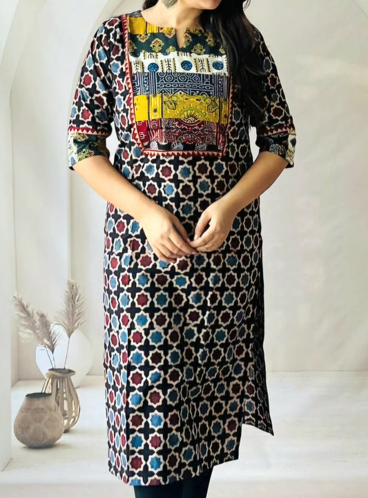 Kriya Ajrakh Patchwork Cotton Kurti