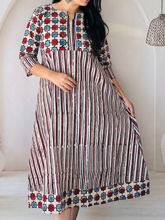 Eva Cream Cotton Ajrakh Kurti