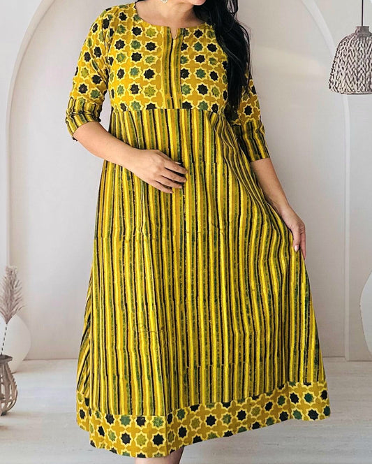 Eva Mustard Cotton Ajrakh Kurti