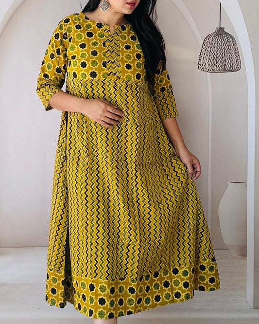 Anvika Mustard Cotton One Piece Kurti