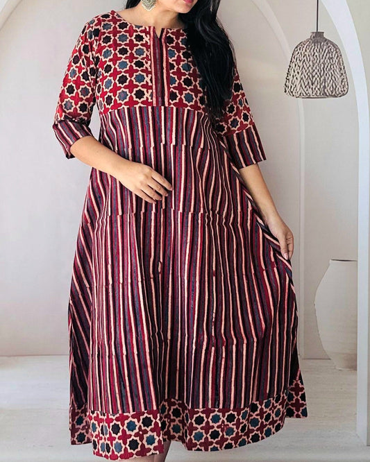 Eva Maroon Cotton Ajrakh Kurti