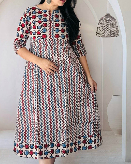 Anvika Cream Cotton One Piece Kurti