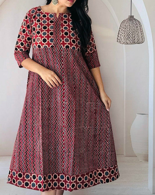 Anvika Maroon Cotton One Piece Kurti