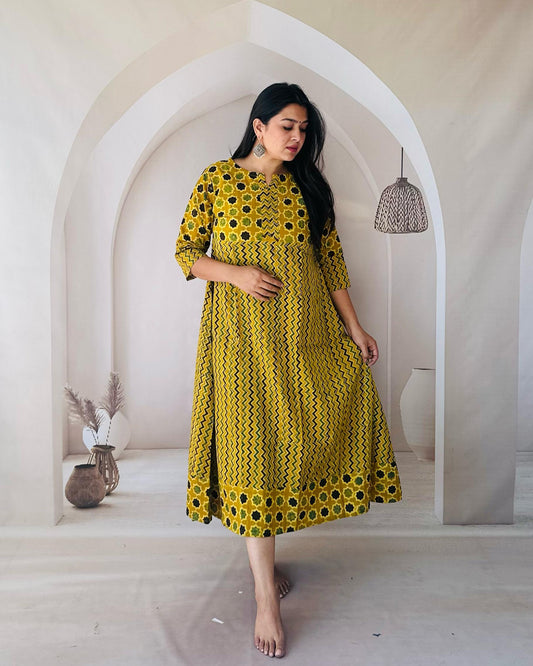 Anvika Mustard Cotton One Piece Kurti