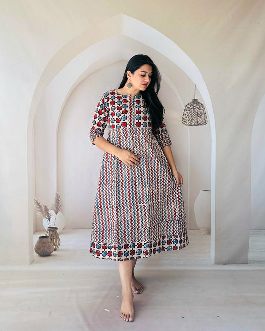 Anvika Cream Cotton One Piece Kurti