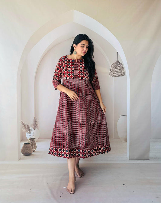 Anvika Maroon Cotton One Piece Kurti